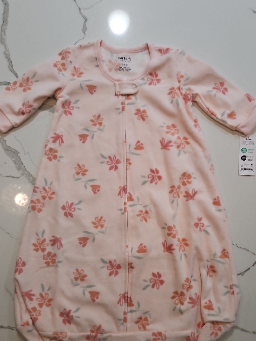 Carter's Light Pink Floral Sleep Sack - Long Sleeve Zipper Pajama